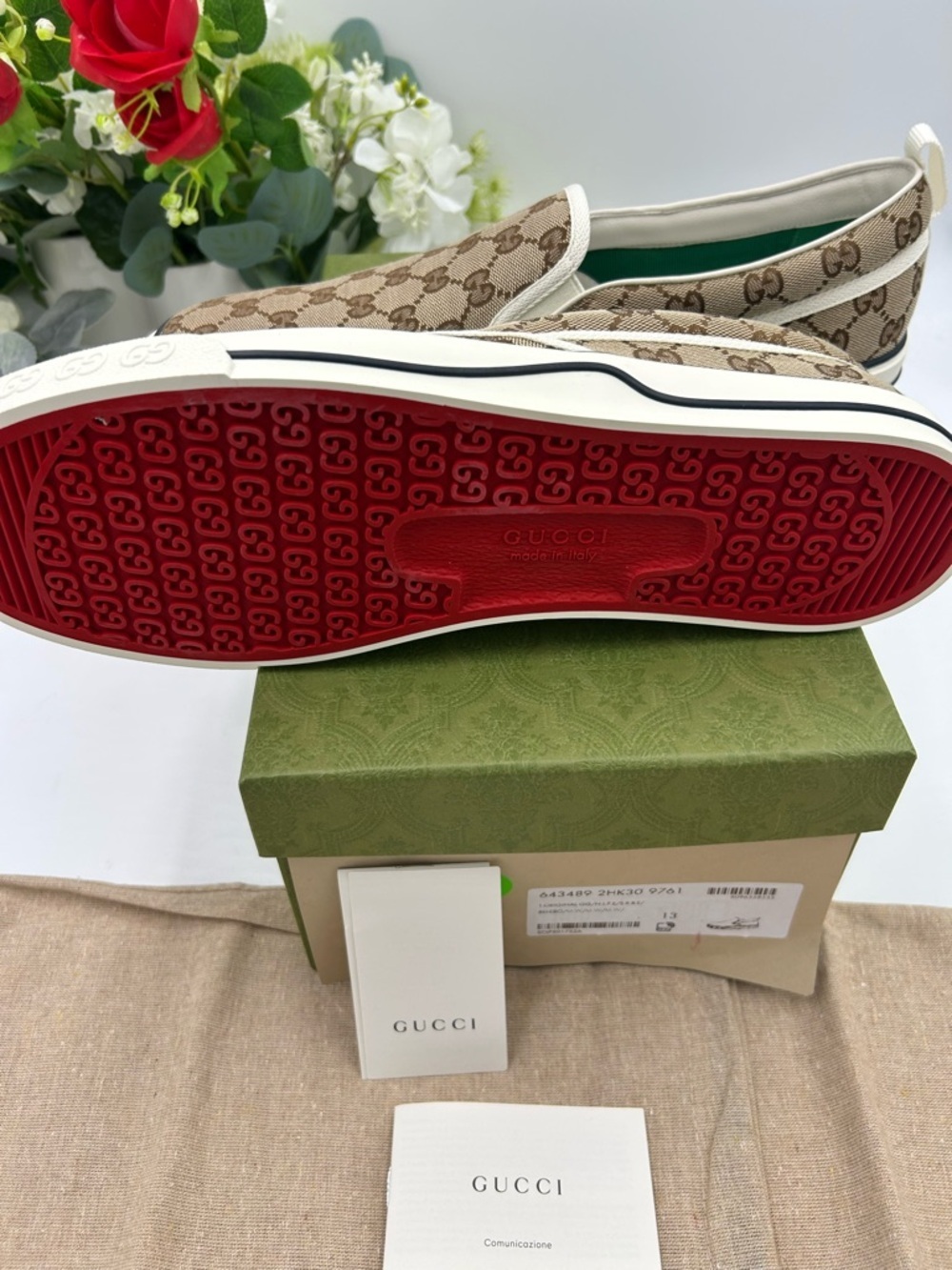 Men's Gucci tennis 1977 slip on sneakers GG canvas size 13 made in Italy - Picture 5 of 10
